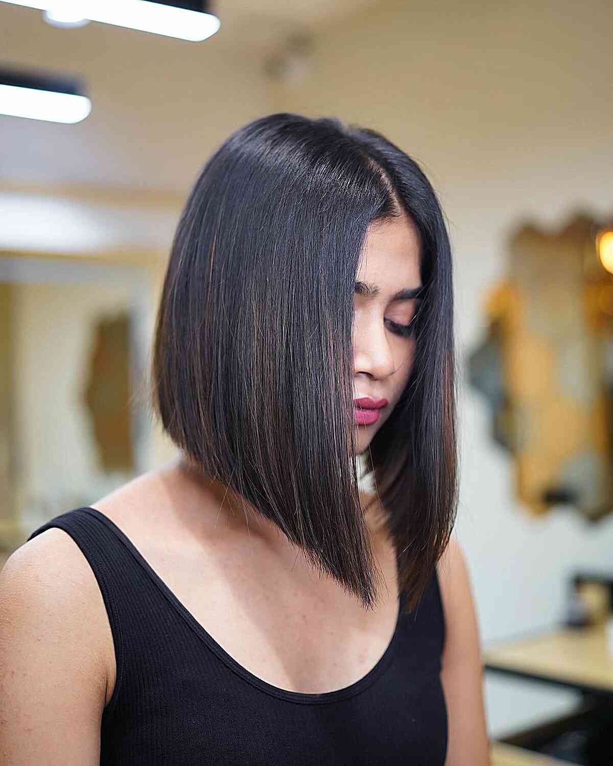 Neck-Length Middle Part Long A-Line Bob