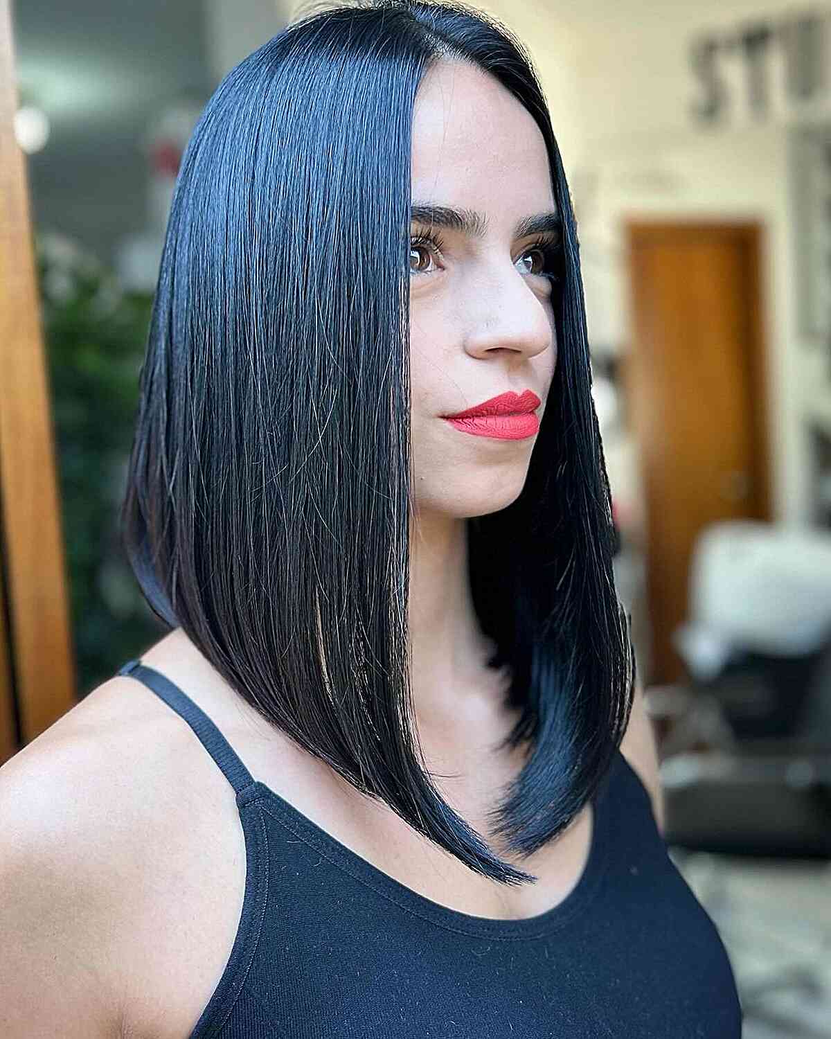 Very Long A-Line Bob on Dark Hair