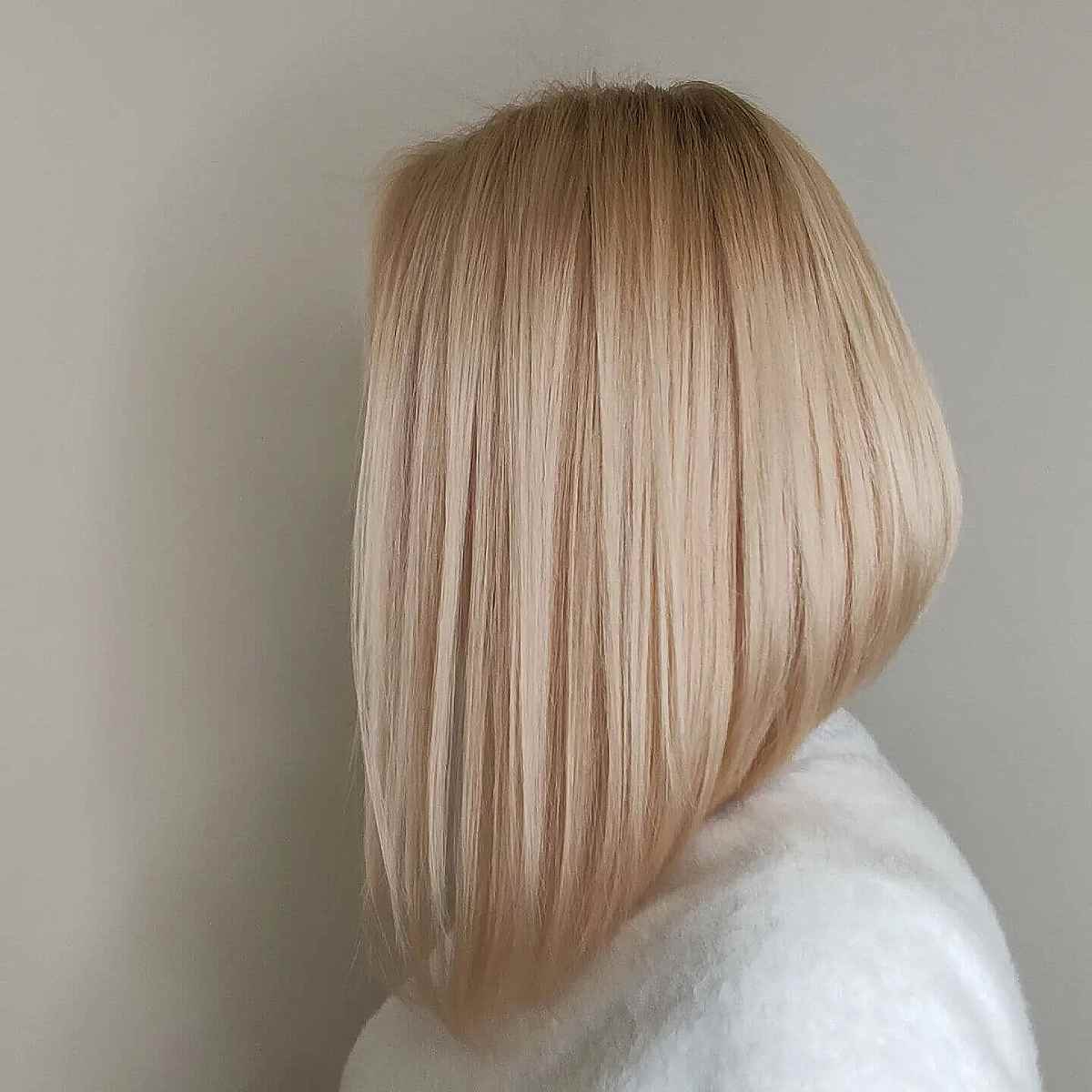 Creamy Vanilla Blonde Angled Lob for Straight Hair