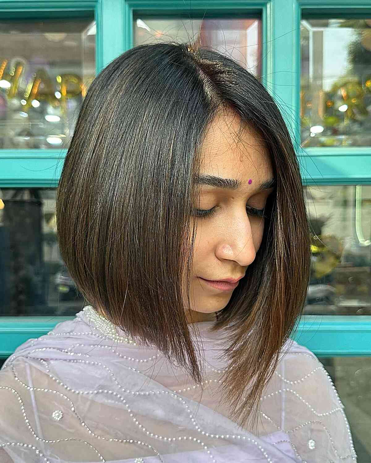 Side-Parted Graduated Long A-Line Bob Cut