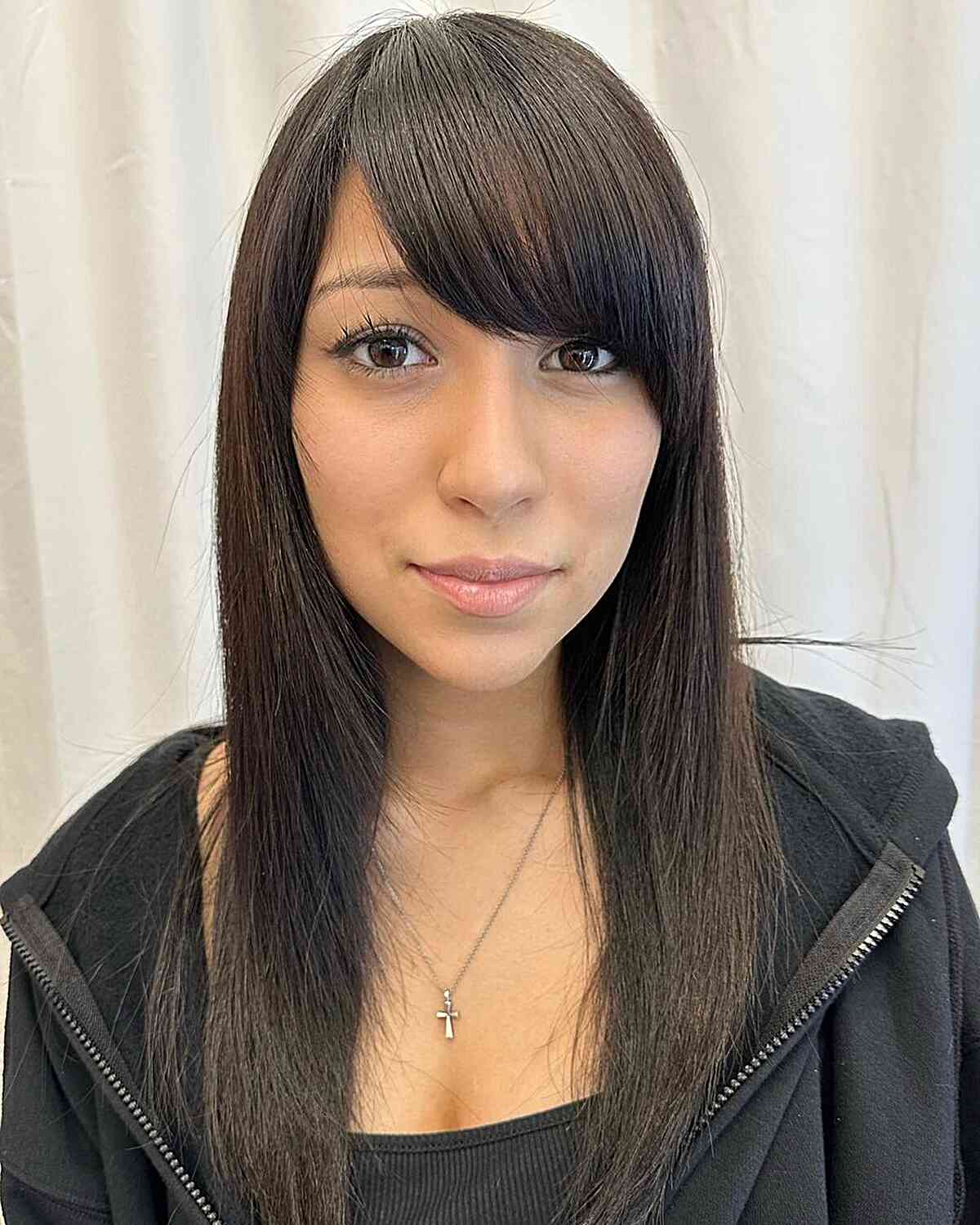 Versatile Angled Side Bangs for Mid-Length Hair