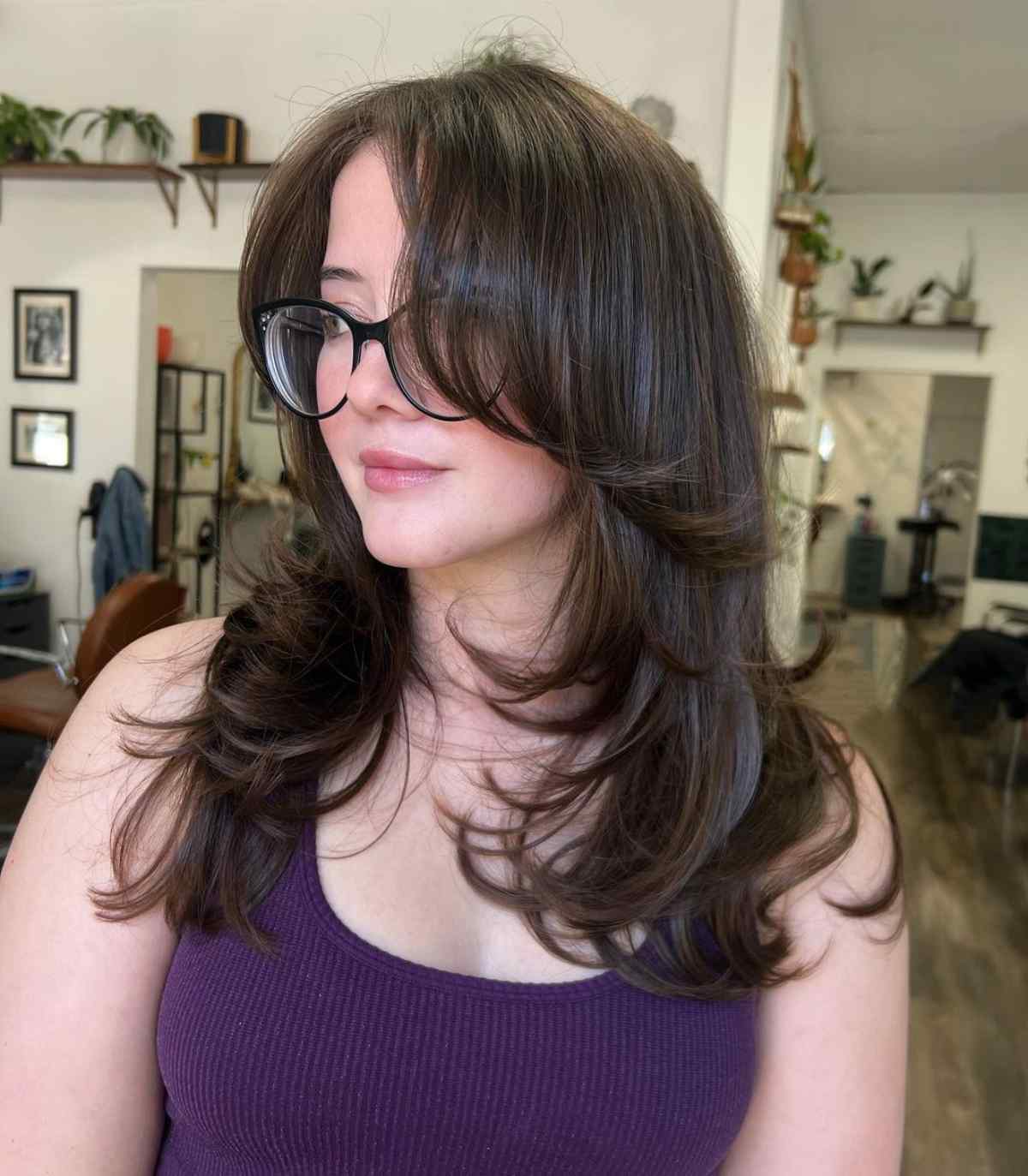 Black medium-length hair perfect with glasses and bangs