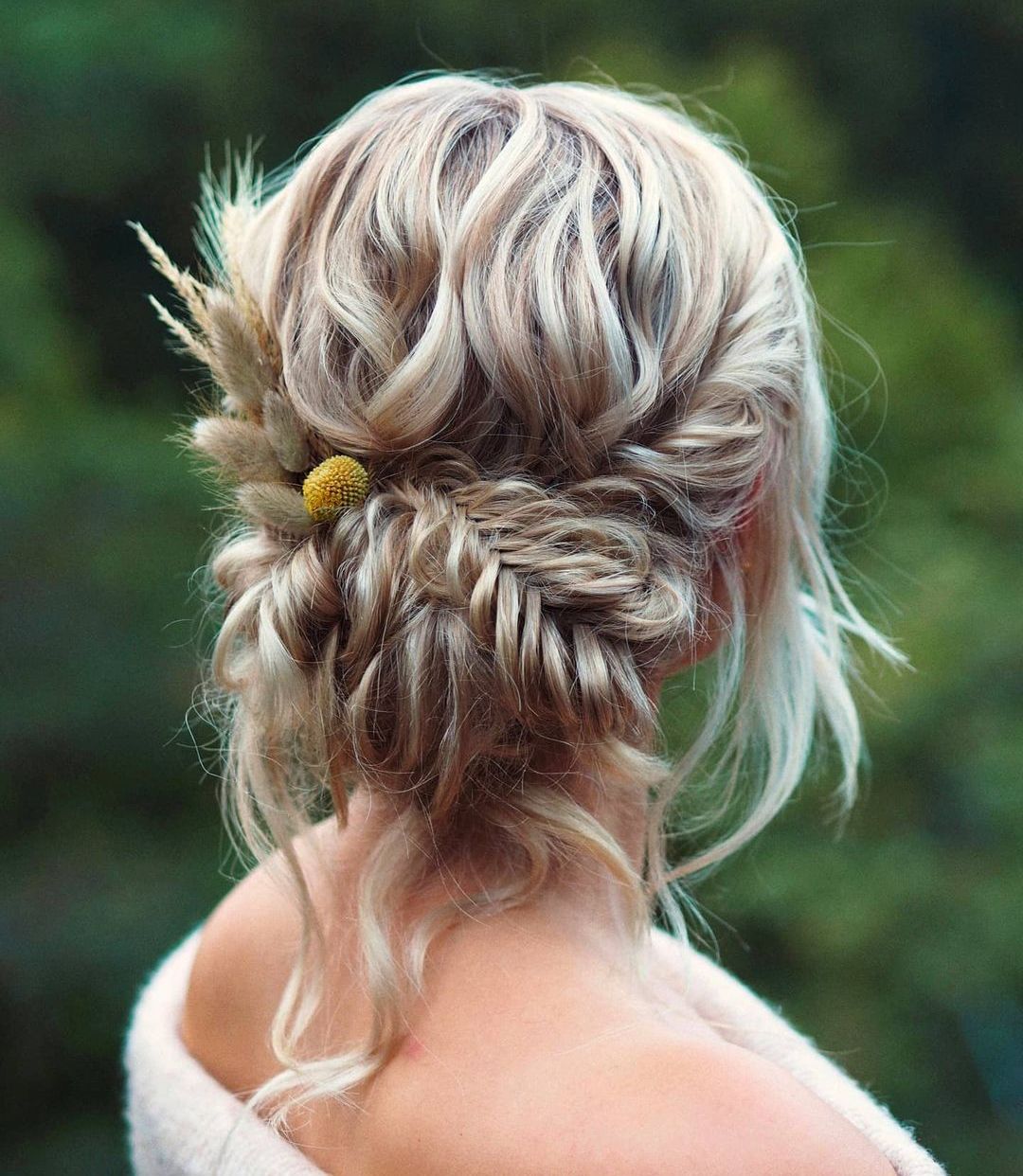 Cute Braided Updo with Flowers for Long Hair