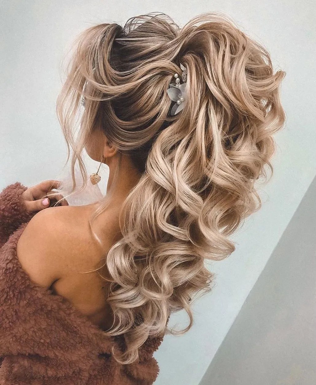 Long Curly Ponytail Updo