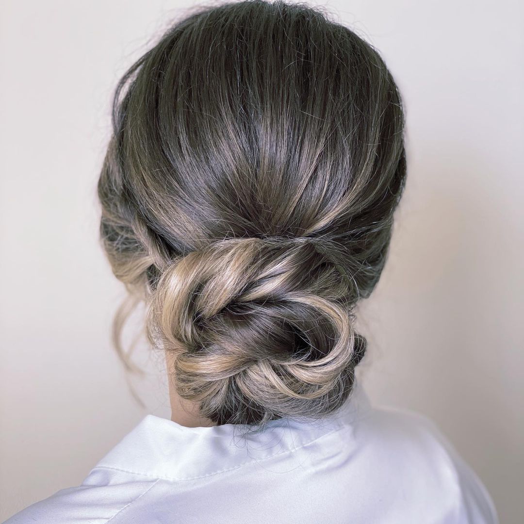 Low Twisted Bun Updo for Long Hair