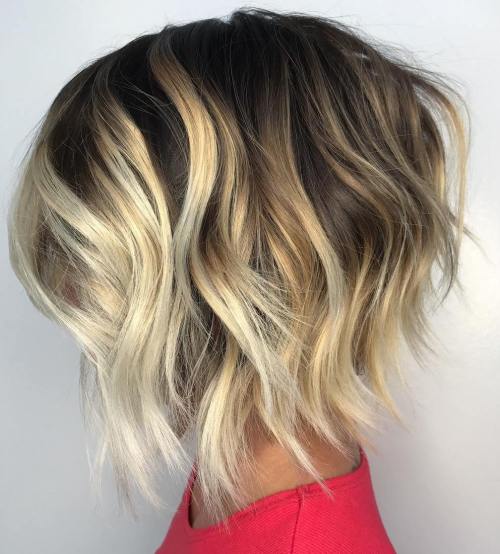 Choppy Wavy Bob With Chunky Blonde Highlights