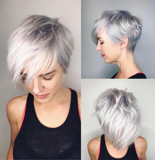 Choppy Gray Pixie With Bangs