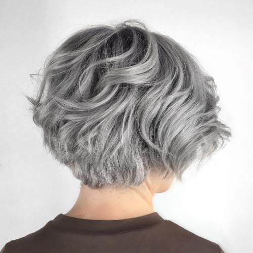 Layered Wavy Gray Bob