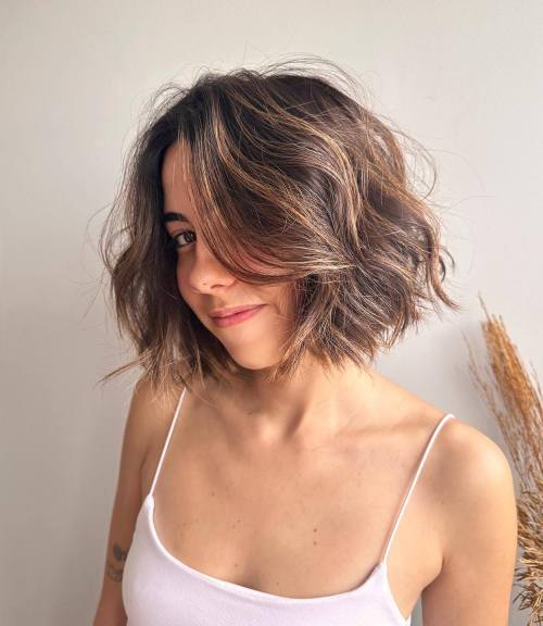 Messy Wavy Chocolate Brown Bob