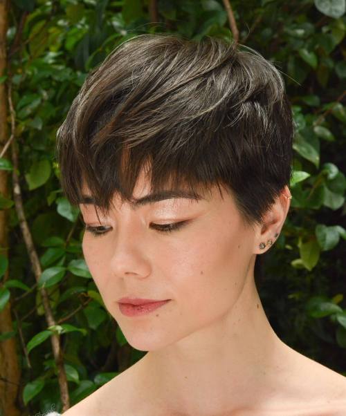 Crisp Brunette Pixie with Razored Bangs