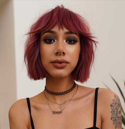 Pink Hair with Trendy Bangs