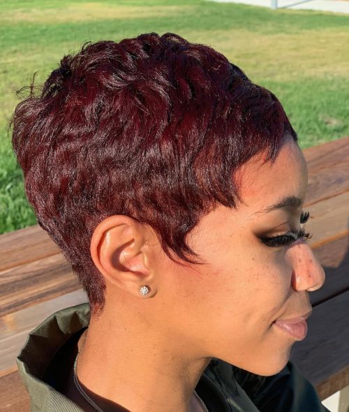 Neat Dark Red Pixie Cut for Black Women