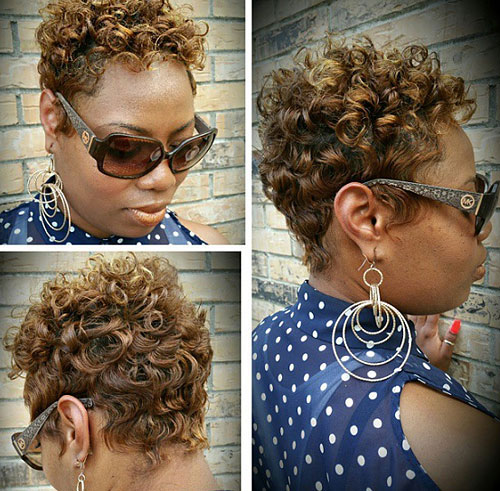 African American short curly golden brown hairstyle