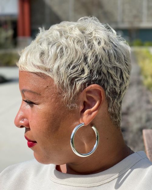 White Blonde Short Pixie Haircut for Black Women