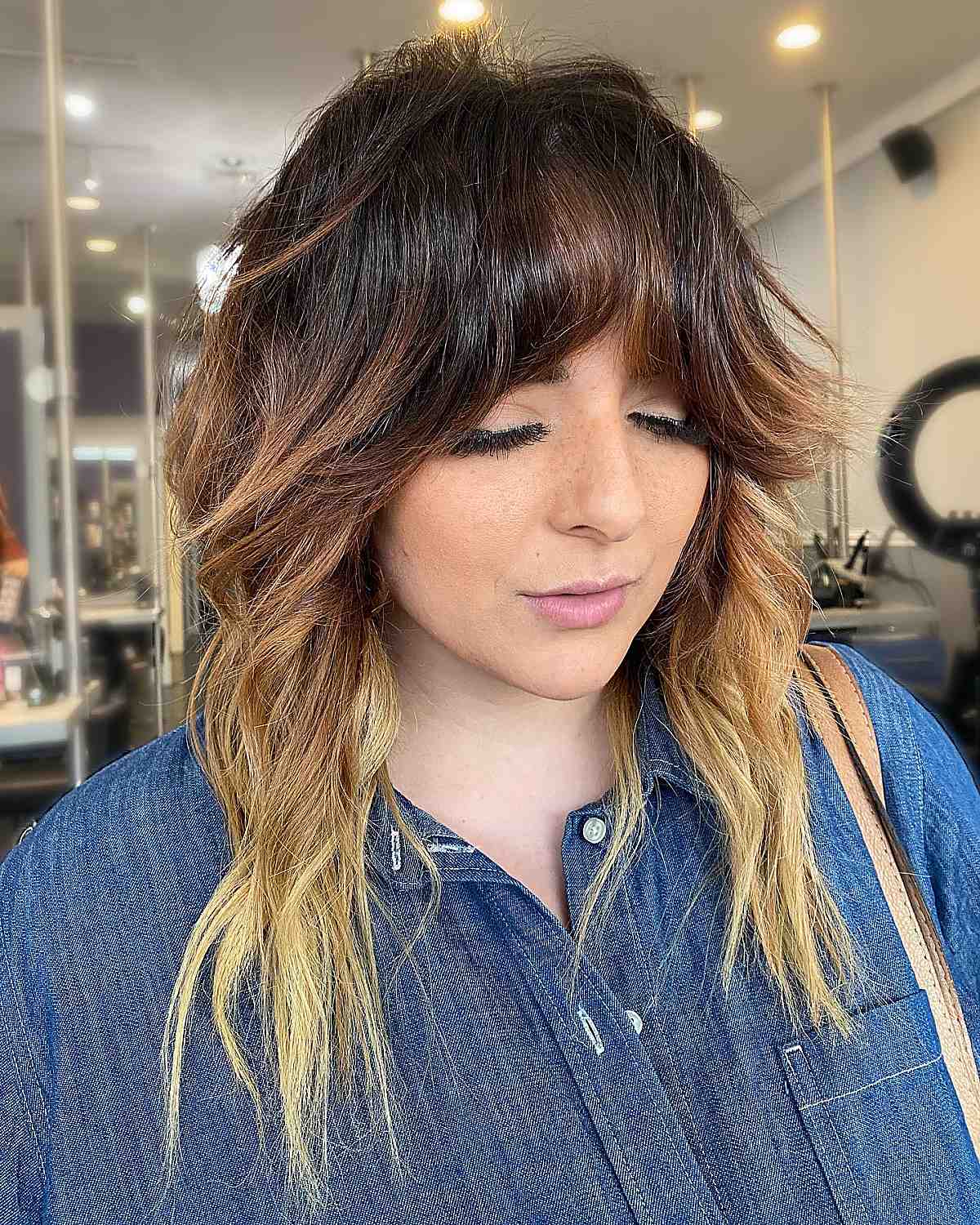 mid-length ombre shag with fringe