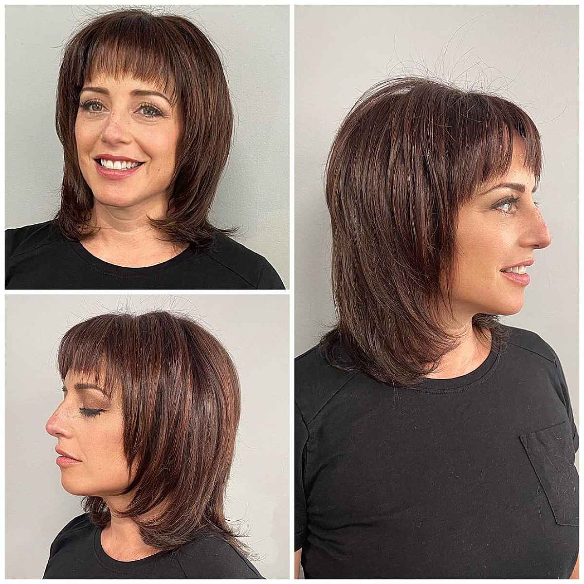 low-maintenance Rachel Hairstyle shag cut with bangs