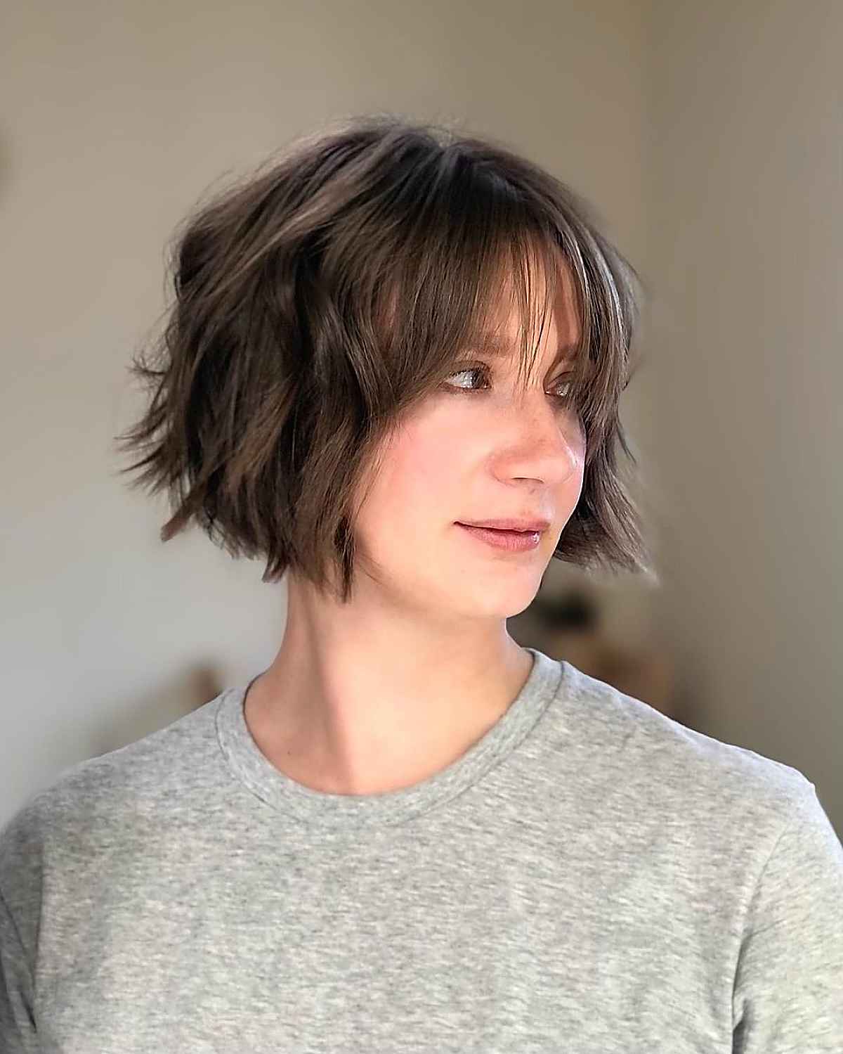 low-maintenance Short Textured Bob with Fringe