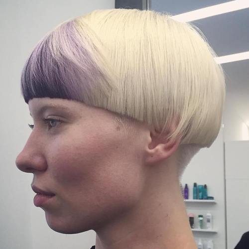 Blonde Mushroom Cut With Purple Bangs