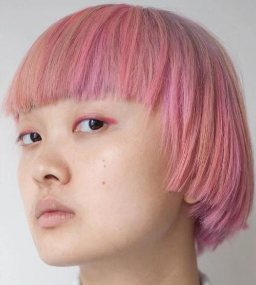 Pastel Pink Choppy Bob With Bangs