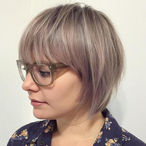 Ash Blonde Layered Bob With Bangs