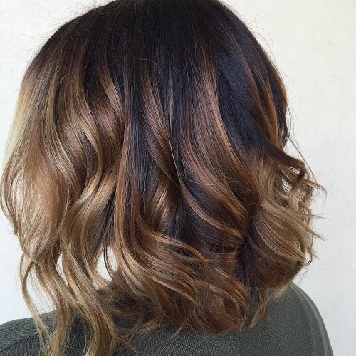 Long Wavy Brown Balayage Bob