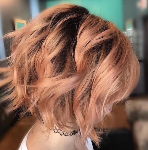 Strawberry Blonde Wavy Bob