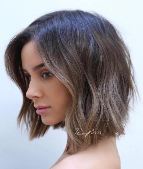 Choppy Cool Brown Balayage Bob