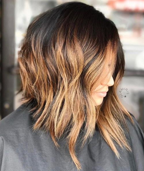 Angled Caramel Balayage Bob