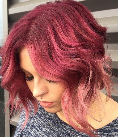 Burgundy Ombre Wavy Bob