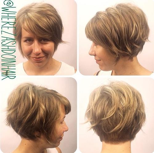 Short stacked wavy bob for thin hair