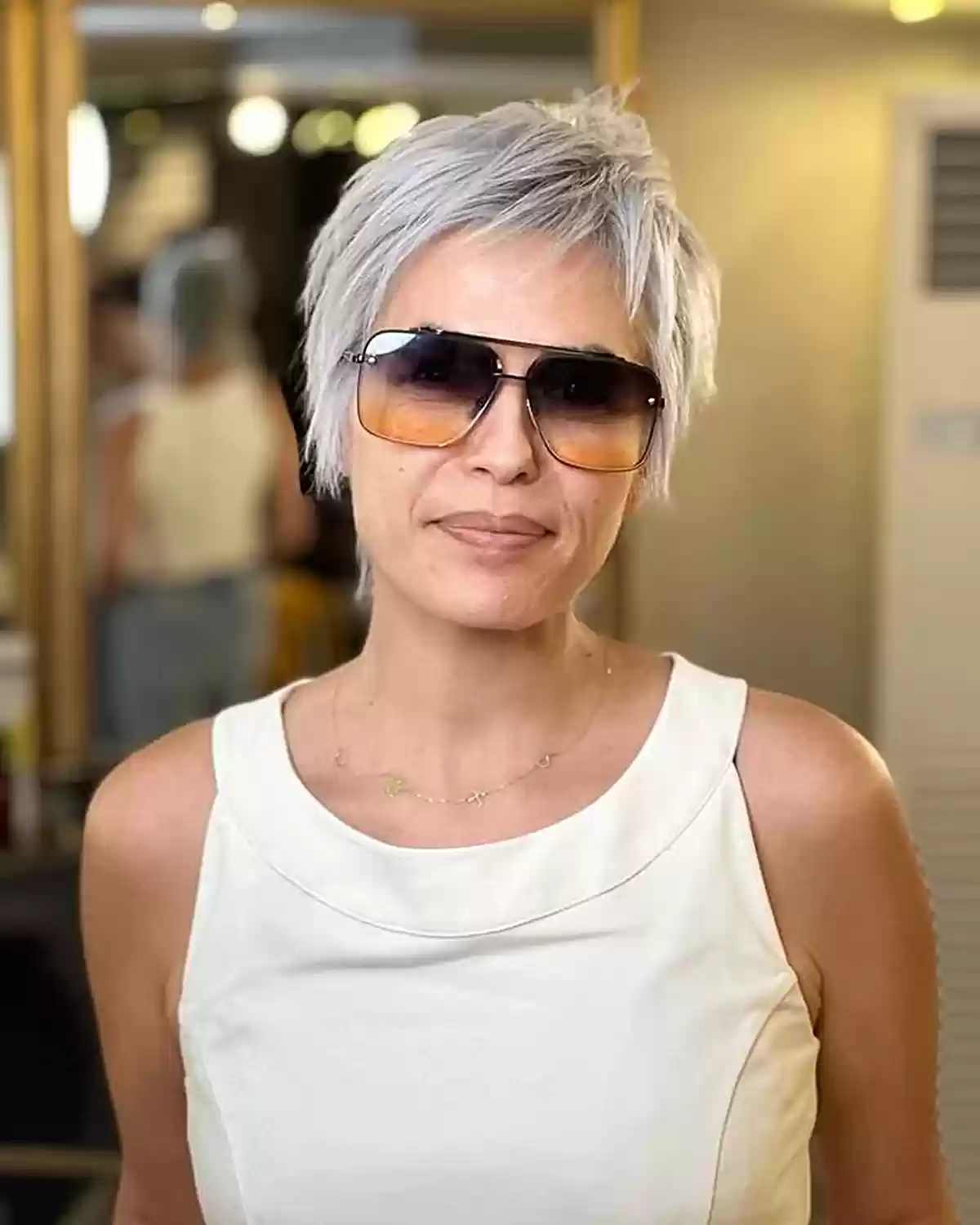 Ashy Platinum Choppy Pixie Cut