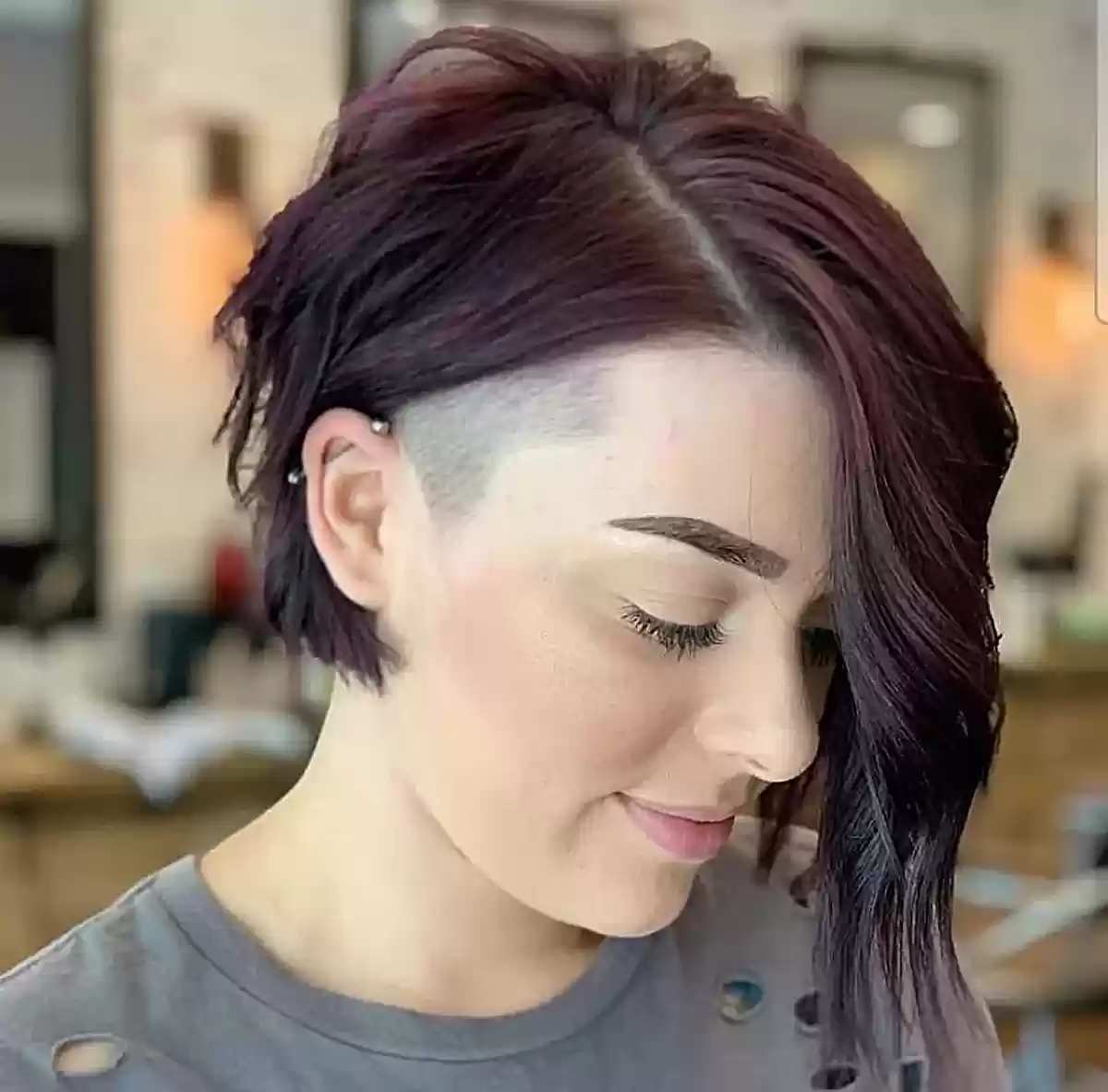 Short Asymmetrical Undercut Bob with Shaggy Layers