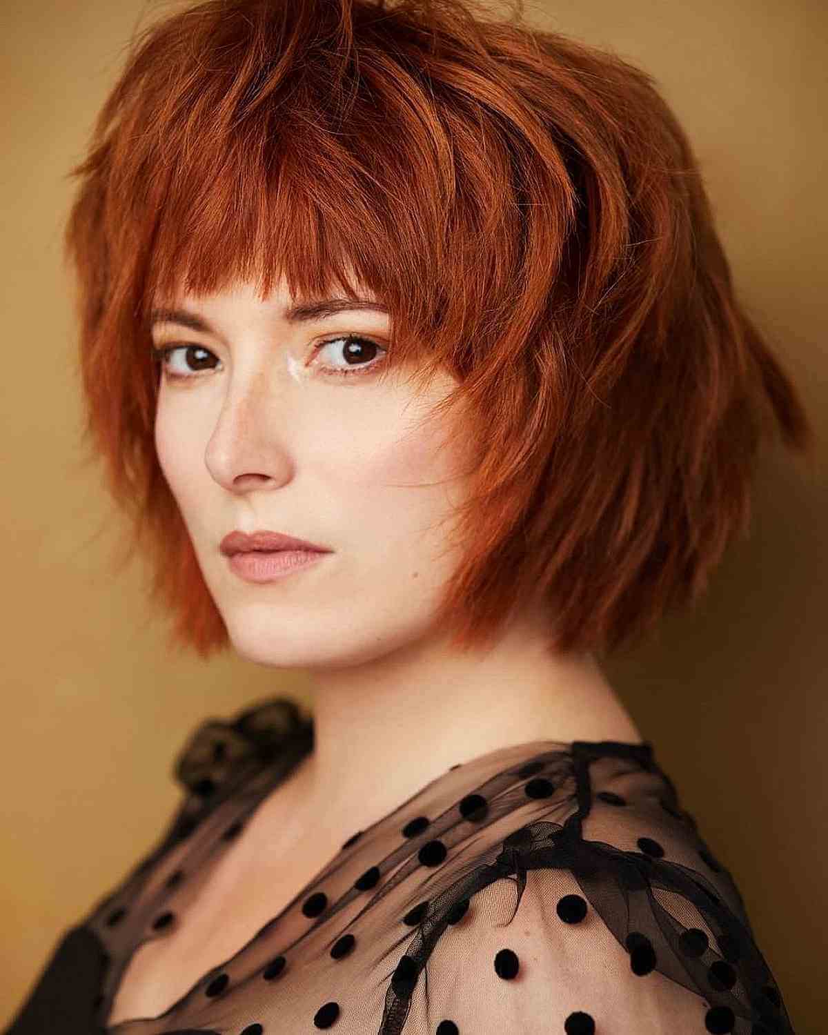 Short Bold Copper Shaggy Bob