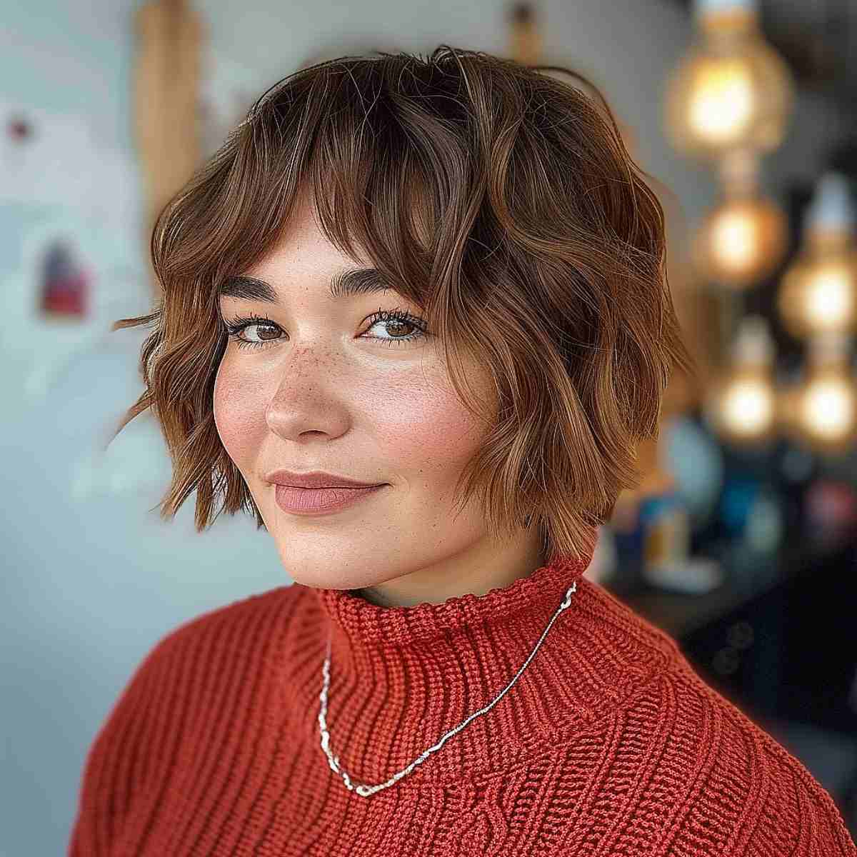 short shaggy bob for round faces