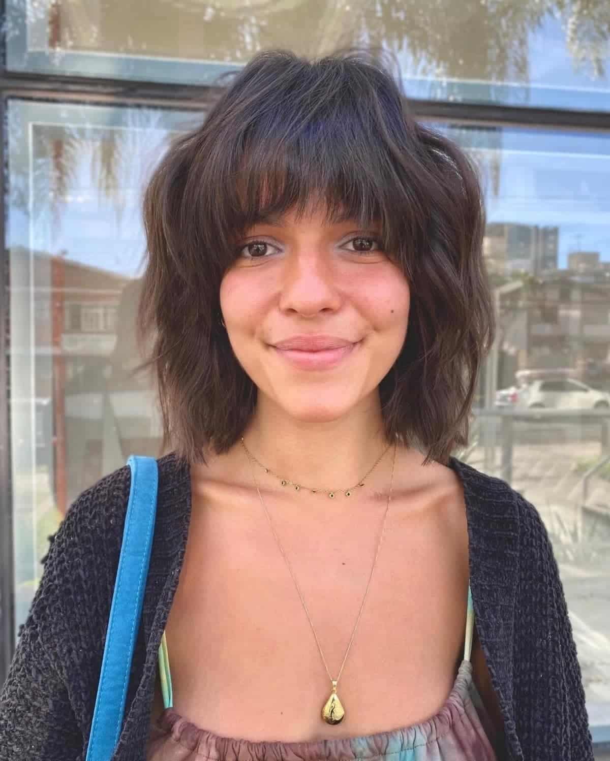 Short shaggy bob with bangs