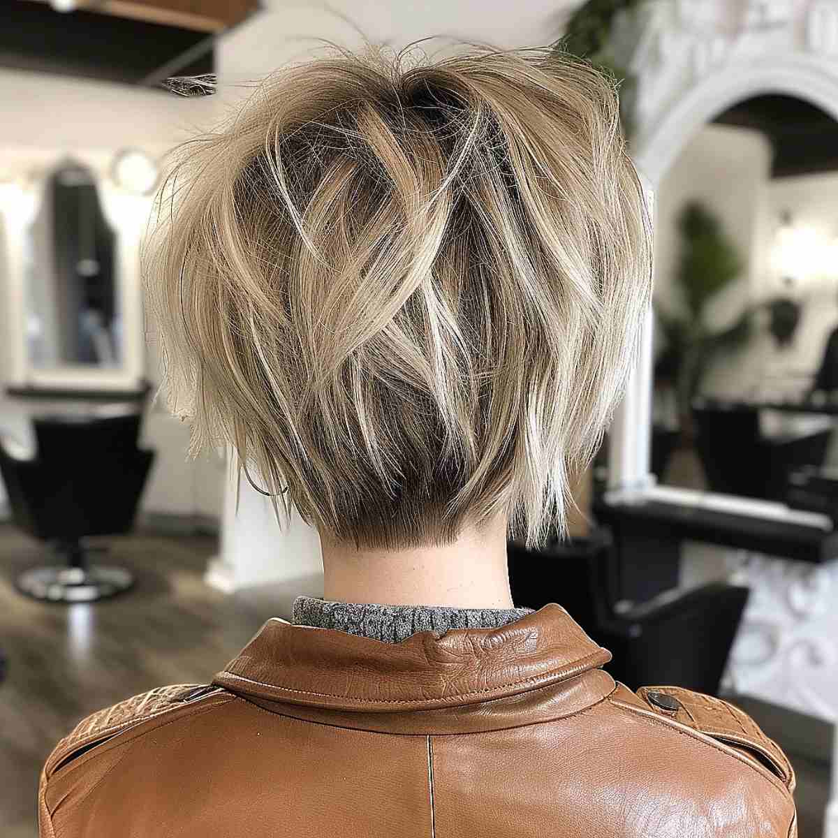 Back view of a shaggy short bob