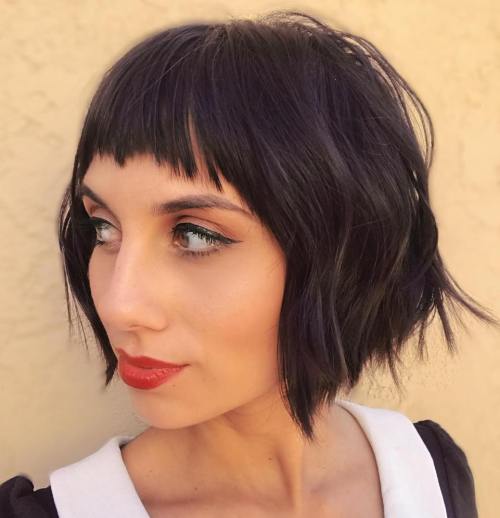 Razored Brunette Bob With Short Bangs