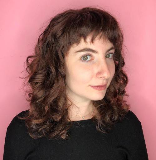 Medium Curly Hairstyle With Cropped Bangs