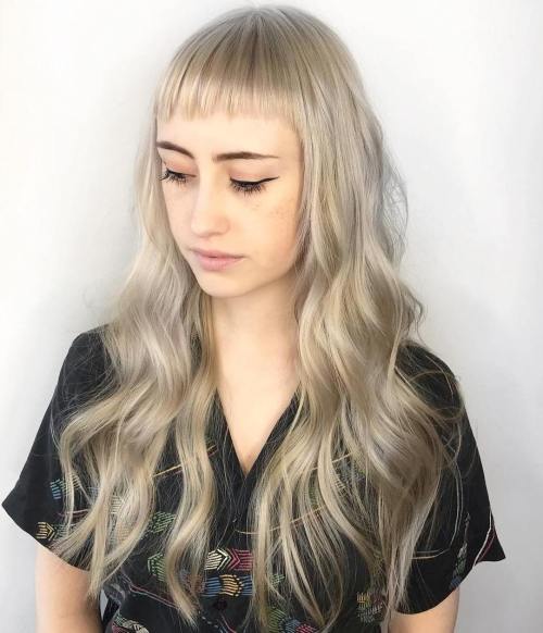 Long Ash Blonde Hair With Baby Bangs