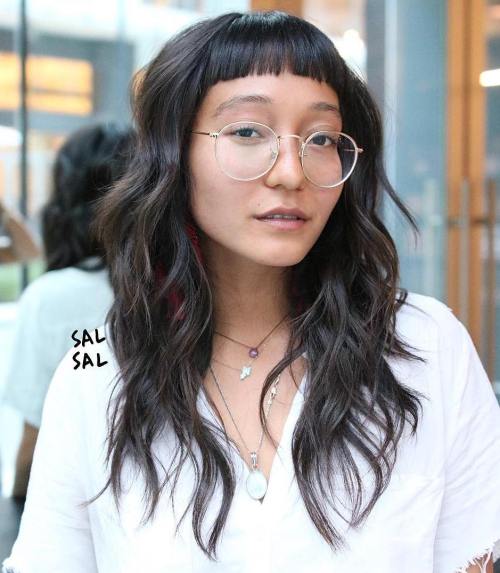 Long Wavy Hairstyle With Extremely Short Bangs