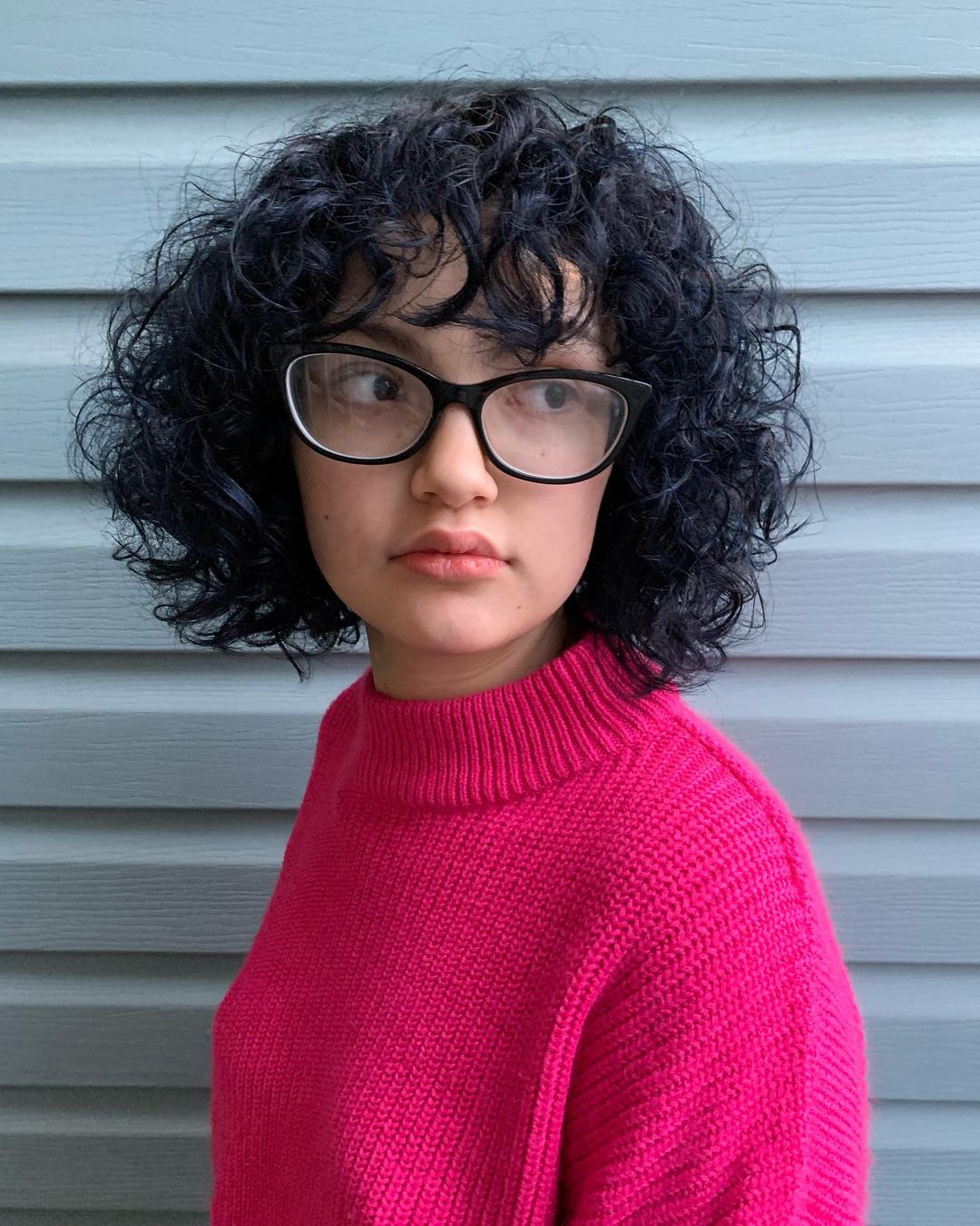 Chin-Length Curly Hair Bob with Curly Bangs