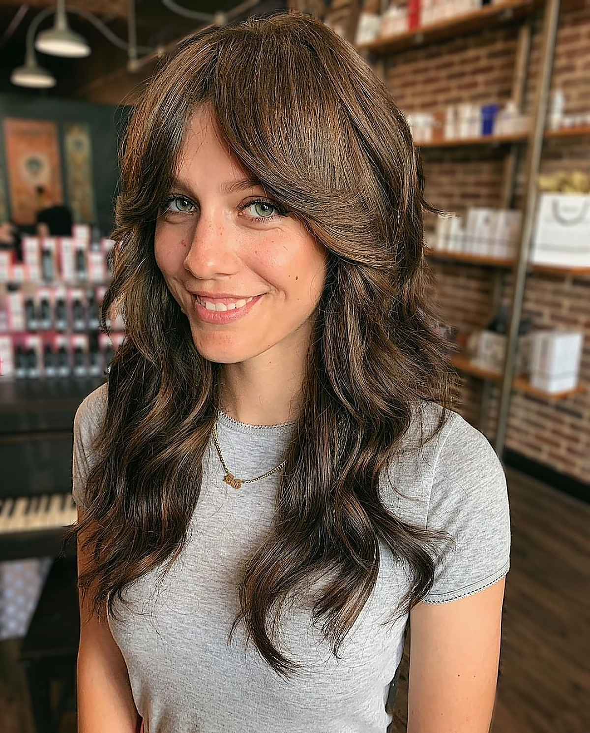 Wavy Shag with Long Curtain Bangs