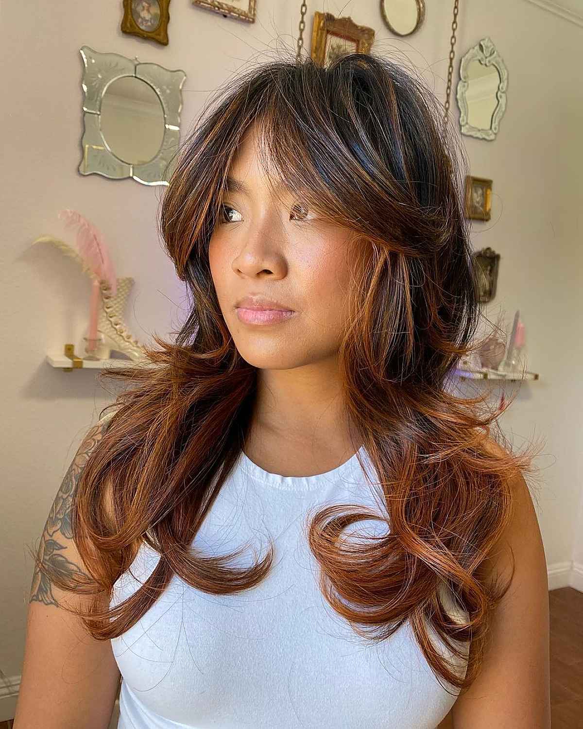 Voluminous Curtain Bangs for Long Layered Hair