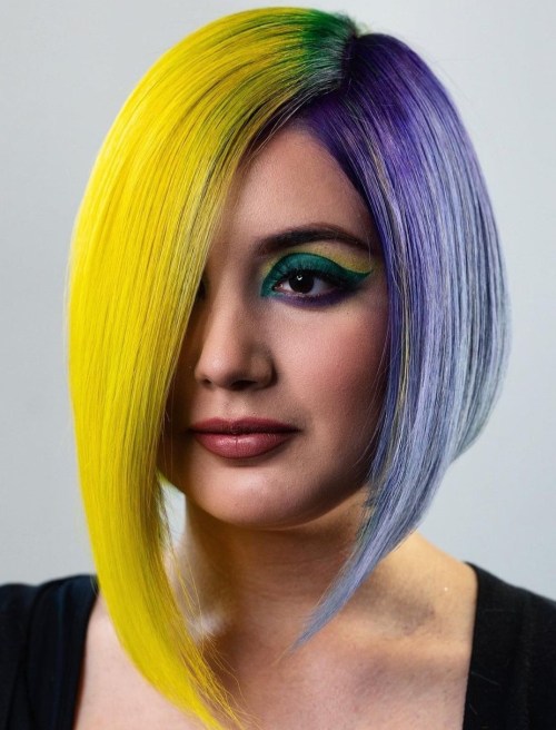 Purple and Yellow Asymmetrical Bob