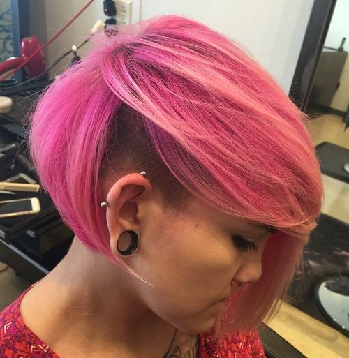 Pink Asymmetrical Bob with Undershave