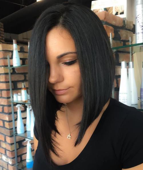 Black Asymmetrical Lob for Straight Hair