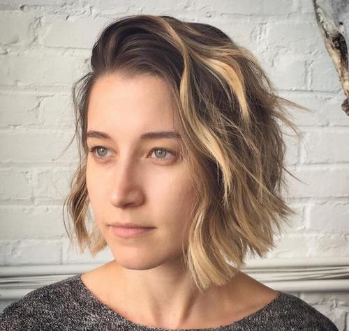 Side Swept Wavy Bob with Highlights