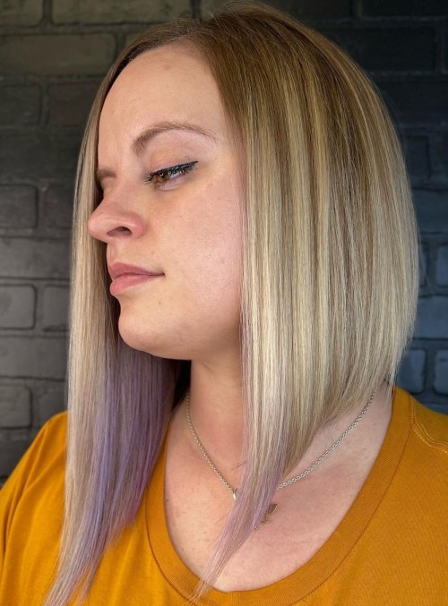 Blonde and Lavender Asymmetrical Bob