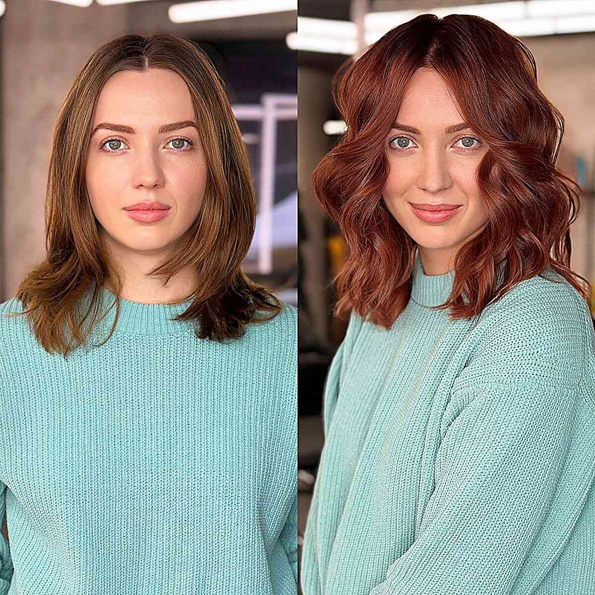 Cute Dark Auburn Toned Medium-Length Hair