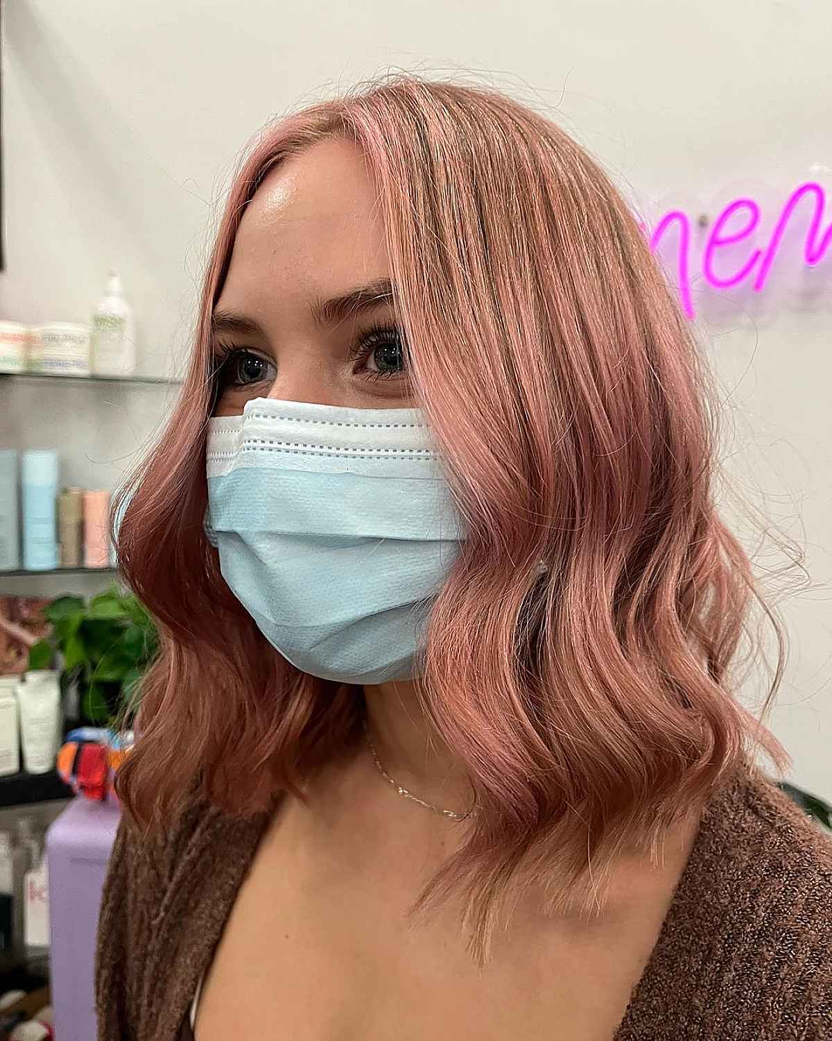 Wavy Pink Long Bob